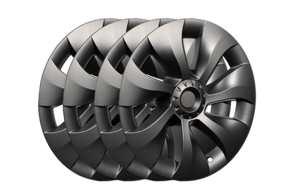 Tesla Model Y Set van 4 met mat zwarte Performance Turbo Turbine wielkappen op 19 inch Gemini velgen