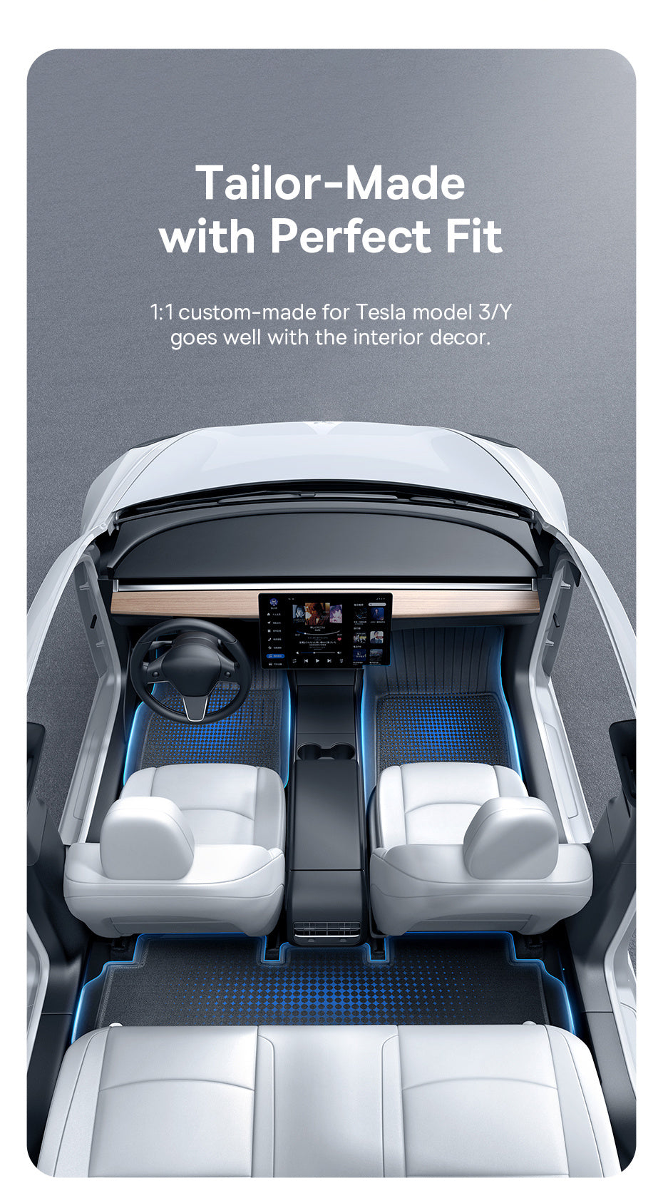 Eenvoudig te reinigen Velours vloermat voor Tesla Model Y