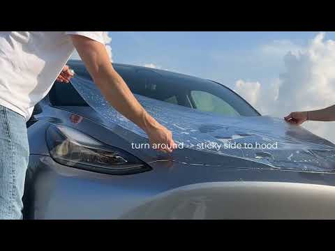 Demonstratie van de installatie van PPF Beschermfolie op Tesla Model Y Motorkap