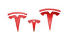 Complete set van Tesla Model Y logo emblemen in het rood, inclusief emblemen voor Frunk, Trunk en stuur, voor een opvallende en persoonlijke upgrade.