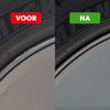 Voor- en nafoto van tesla velgen repareren met de Tesla Velg Reparatie Patch Model 3. Schade wordt onzichtbaar binnen enkele minuten.