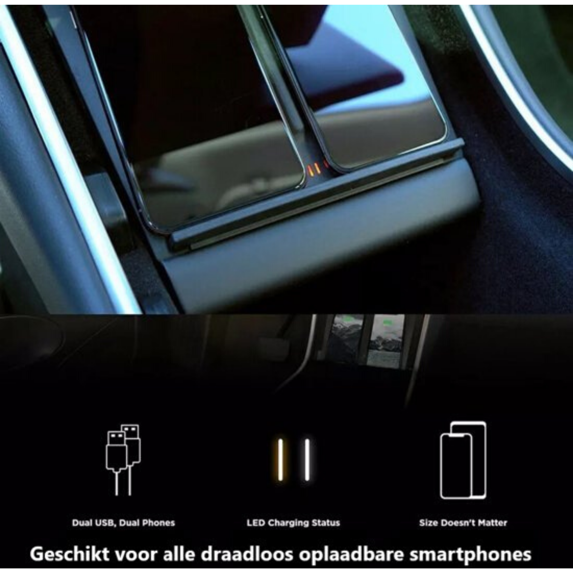 Tesla Model 3 Dubbele Draadloze Telefoon Oplader Voor Middenconsole Auto Accessoires Zwart NL+België