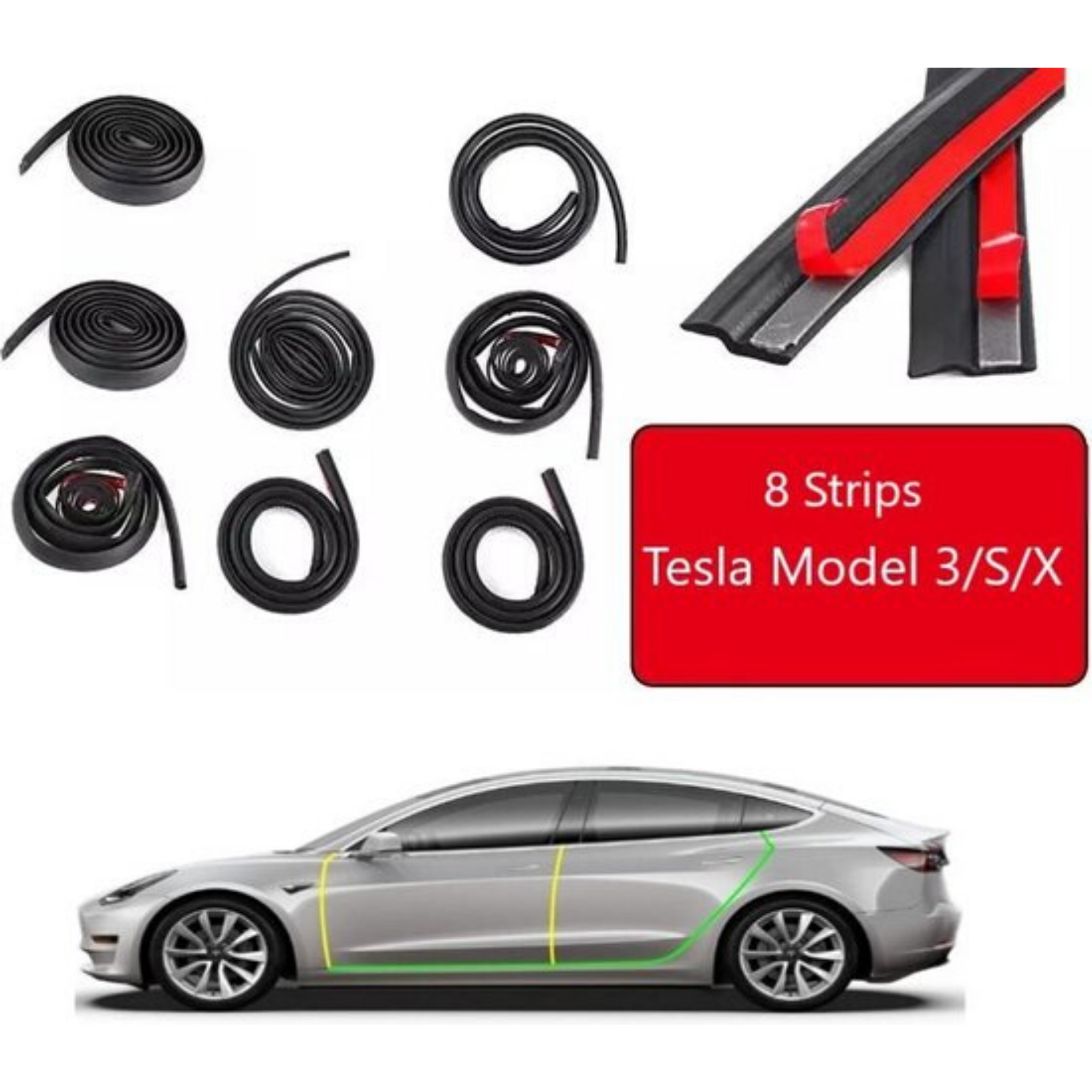 Tesla Model 3 Geluidsreductie Set Rubberen Comfort Isolatie Auto Accessoires Nederland en België